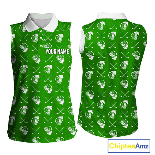 Green and white golf pattern Women sleeveless polo shirt custom golf beer outfit ladies golf clothes NQS9861