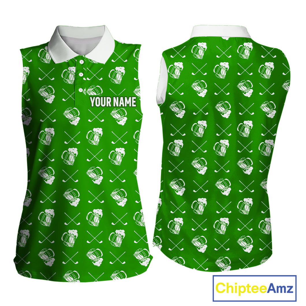 Green and white golf pattern Women sleeveless polo shirt custom golf beer outfit ladies golf clothes NQS9861