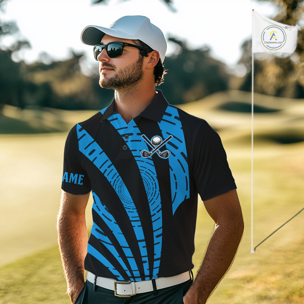 Custom Black and Blue camo Golf Polo Shirt For Men Custom men's golf tops, personalized golf gifts NQS10609