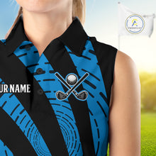Load image into Gallery viewer, Custom Black and Blue camo Women Sleeveless polo shirt Custom ladies golf tops personalized golf gift NQS10609
