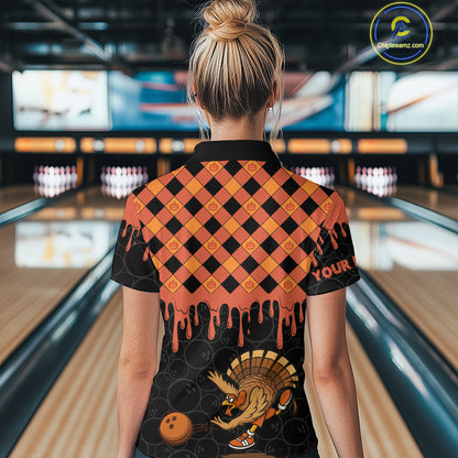 Funny Bowling Turkey Thanksgiving Womens Bowling Shirt Orange Pumpkin Custom Team Bowling Jersey NQS10840