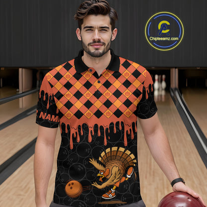 Funny Bowling Turkey Thanksgiving Mens Bowling Shirt Orange Pumpkin Custom Team Bowling Jersey NQS10840