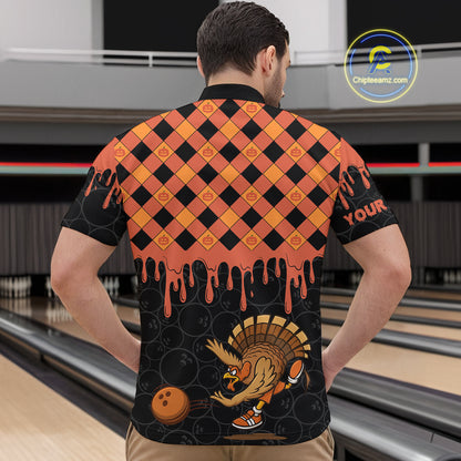 Funny Bowling Turkey Thanksgiving Mens Bowling Shirt Orange Pumpkin Custom Team Bowling Jersey NQS10840