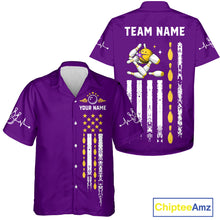 Load image into Gallery viewer, Yellow and Purple Retro American Flag Bowling Hawaiian Shirt Custom Patriotic Bowling Team Jerseys NQS11213