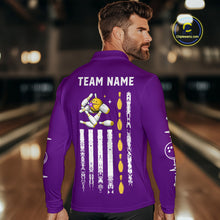 Load image into Gallery viewer, Yellow and Purple Retro American Flag Bowling Shirts For Men Custom Patriotic Bowling Team Jerseys NQS11213