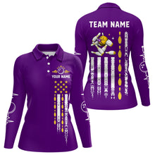 Load image into Gallery viewer, Yellow and Purple Retro American Flag Bowling Shirts For Women Custom Patriotic Bowling Team Jerseys NQS11213