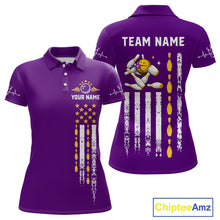 Load image into Gallery viewer, Yellow and Purple Retro American Flag Bowling Shirts For Women Custom Patriotic Bowling Team Jerseys NQS11213