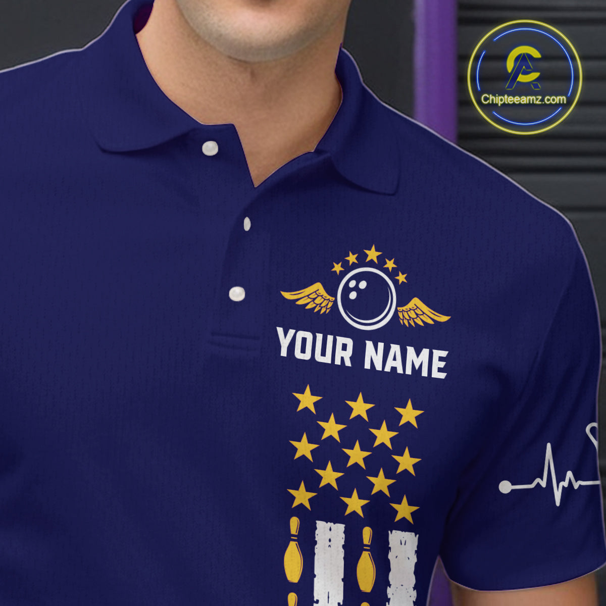 Yellow and Navy Blue Retro American Flag Bowling Shirts For Men Custom Patriotic Bowling Team Jerseys NQS11214