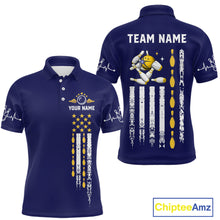 Load image into Gallery viewer, Yellow and Navy Blue Retro American Flag Bowling Shirts For Men Custom Patriotic Bowling Team Jerseys NQS11214
