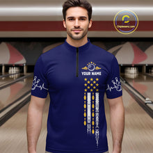 Load image into Gallery viewer, Yellow and Navy Blue Retro American Flag Bowling Shirts For Men Custom Patriotic Bowling Team Jerseys NQS11214