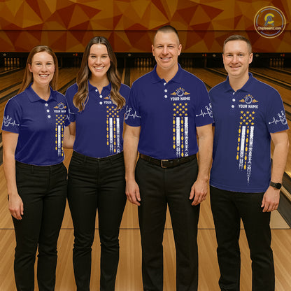 Yellow and Navy Blue Retro American Flag Bowling Shirts For Men Custom Patriotic Bowling Team Jerseys NQS11214