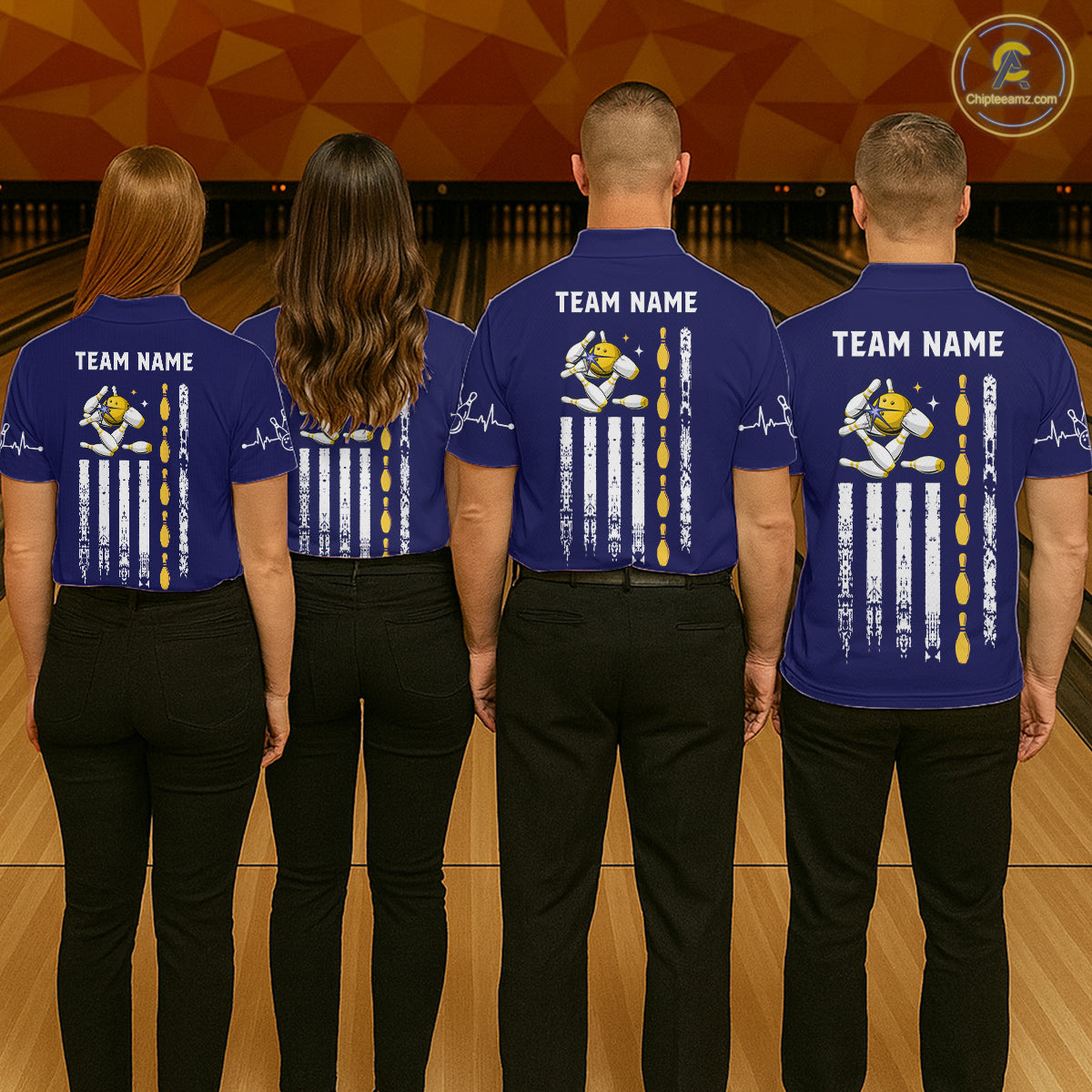 Yellow and Navy Blue Retro American Flag Bowling Shirts For Men Custom Patriotic Bowling Team Jerseys NQS11214