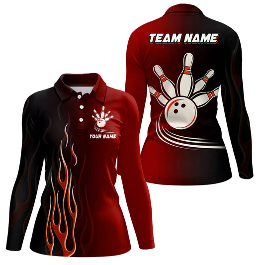 Gradient black red bowling league jerseys custom Women Bowling Polo Shirts, gifts for bowling team NQS7436