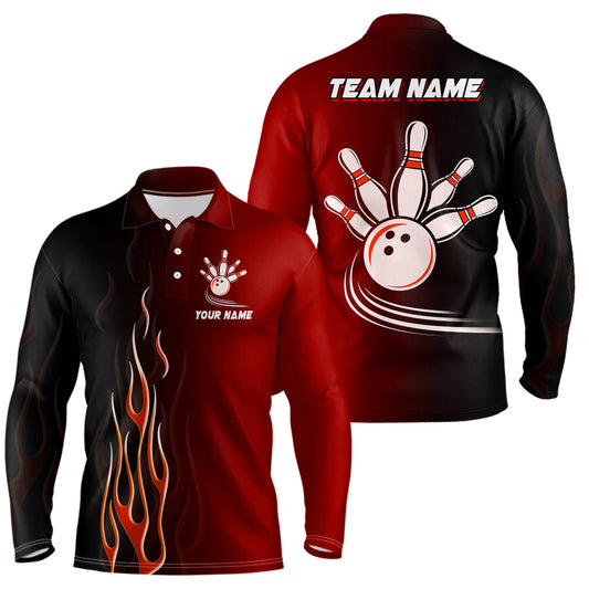Gradient Black Red bowling league jerseys custom Men Bowling Polo Shirt, gifts for bowling team NQS7436