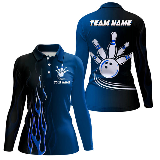 Gradient black blue bowling league jerseys custom Women Bowling Polo Shirts, gifts for bowling team NQS7437