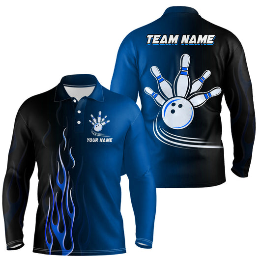 Gradient Black Blue bowling league jerseys custom Men Bowling Polo Shirt, gifts for bowling team NQS7437