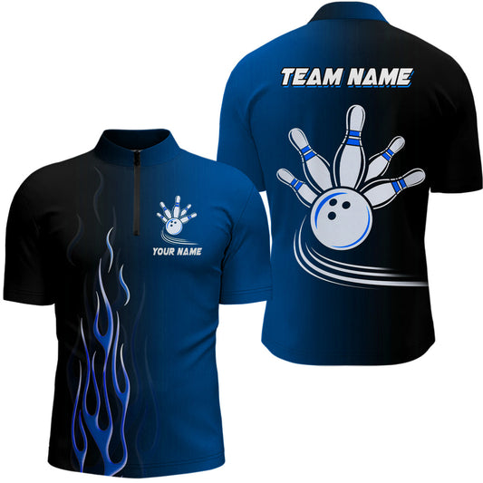 Gradient Blue bowling league jerseys custom Men Bowling Quarter Zip Shirt, gifts for bowling team NQS7437