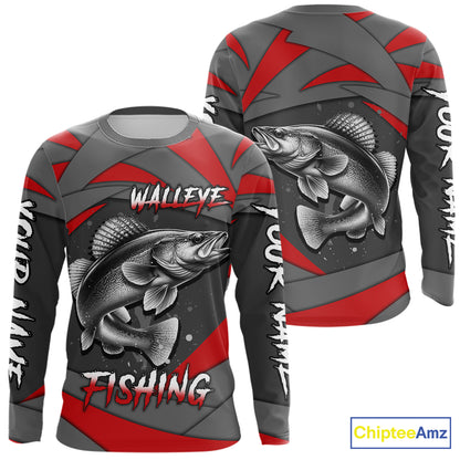 Gray and Red Walleye Fishing Jersey Custom Walleye Fishing Shirt for Team, personalized fishing gifts NQS10899