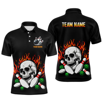 Flame Bowling skull Mens bowling polo, quarter zip shirts Custom Team bowling Jerseys, bowling gifts NQS7649