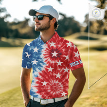 Load image into Gallery viewer, American Flag Tie dye pattern Mens golf polo shirts custom name patriotic golf attire for mens NQS9990
