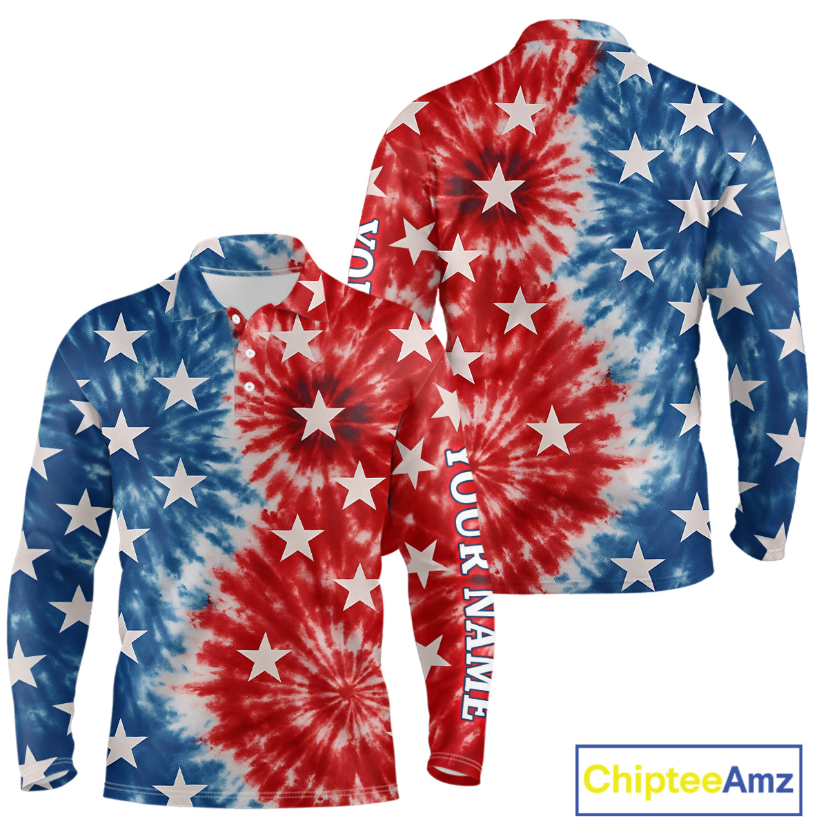 American Flag Tie dye pattern Mens golf polo shirts custom name patriotic golf attire for mens NQS9990