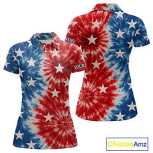 Load image into Gallery viewer, American Flag Tie dye pattern Womens golf polo shirt custom patriotic golf attire for ladies NQS9990