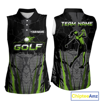 Black Camo Women sleeveless golf polo shirts custom golf attire for ladies, golfing gifts | Green NQS9995