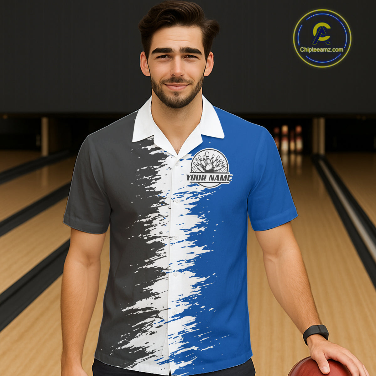 Lightning Thunder Eagle Bowling Hawaiian Shirt Custom bowling Team Button up shirts | Blue NQS11309