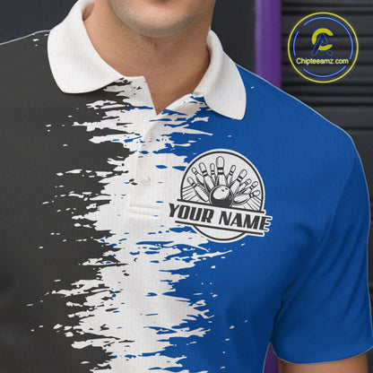 Lightning Thunder Eagle Bowling Polo, Quarter Zip Shirt For Men Custom bowling Team jerseys | Blue NQS11309
