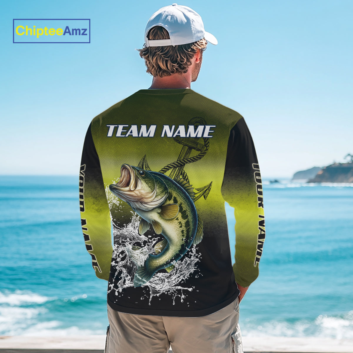 Personalized Largemouth Bass Fishing green scales fishing shirts Custom performance fishing apparel NQS11115
