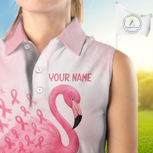 Load image into Gallery viewer, Watercolor Pink Flamingo ribbons Sleeveless polo shirt Custom Breast Cancer Awareness ladies golf top NQS10512