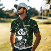 Load image into Gallery viewer, Black and Green Funny Panda Playing Golf Polo Shirt For Men Custom men's golf clothes funny golf gift NQS10740