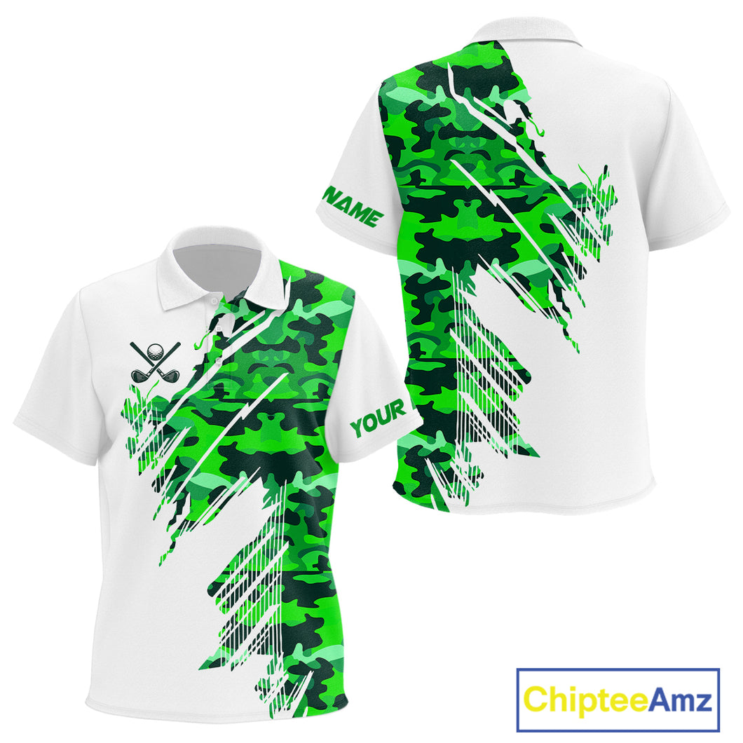 Personalized Kid golf polo shirts custom white and green camo Kid golf apparel, golfing gifts NQS10334