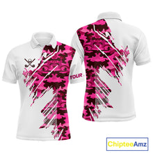 Load image into Gallery viewer, Personalized Mens golf polo shirts custom white and pink camo mens golf apparel, golfing gifts NQS10335