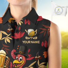 Load image into Gallery viewer, Funny Turkey Golf Beer Thanksgiving golf shirt Custom Funny womens sleeveless polo shirts NQS10964