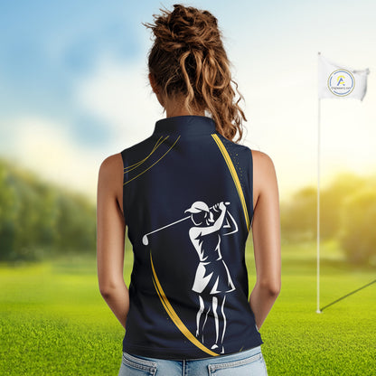 Personalized Women sleeveless polo shirt Custom ladies golf outfits, unique golf gifts | Navy NQS10202