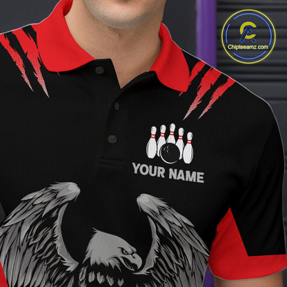 Black and Red Eagle Bowling Shirts For Men Custom Eagle Bowling Team Jerseys Bowling Uniform NQS11151