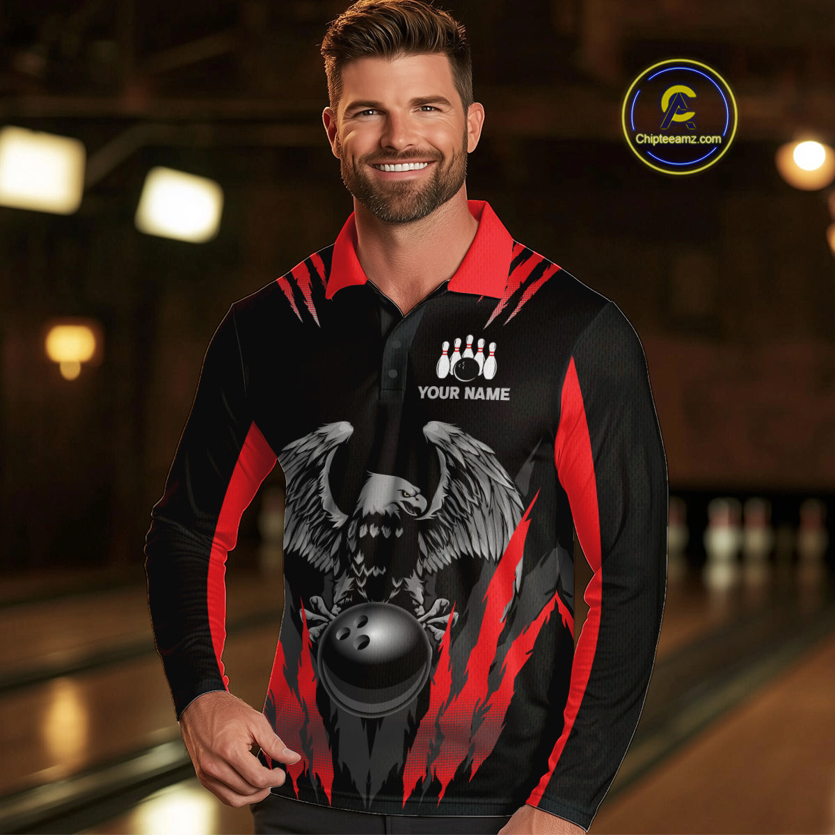 Black and Red Eagle Bowling Shirts For Men Custom Eagle Bowling Team Jerseys Bowling Uniform NQS11151