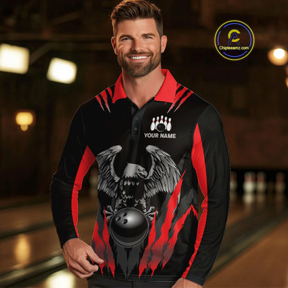 Black and Red Eagle Bowling Shirts For Men Custom Eagle Bowling Team Jerseys Bowling Uniform NQS11151
