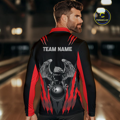 Black and Red Eagle Bowling Shirts For Men Custom Eagle Bowling Team Jerseys Bowling Uniform NQS11151