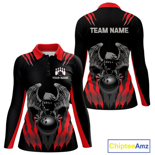 Black and Red Eagle Bowling Shirts For Women Custom Eagle Bowling Team Jerseys Bowling Uniform NQS11151