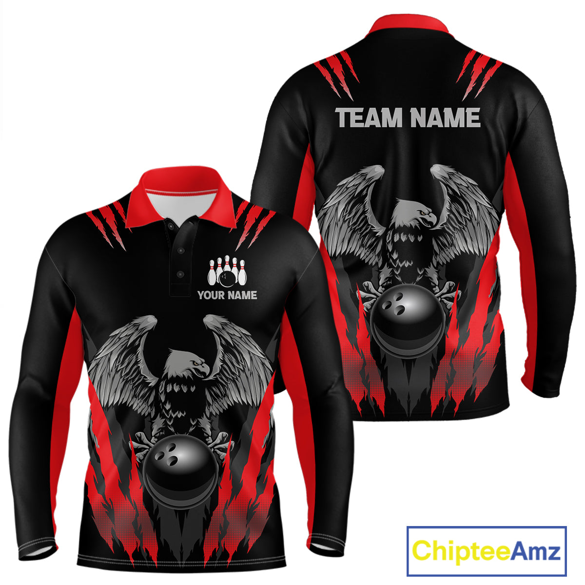 Black and Red Eagle Bowling Shirts For Men Custom Eagle Bowling Team Jerseys Bowling Uniform NQS11151