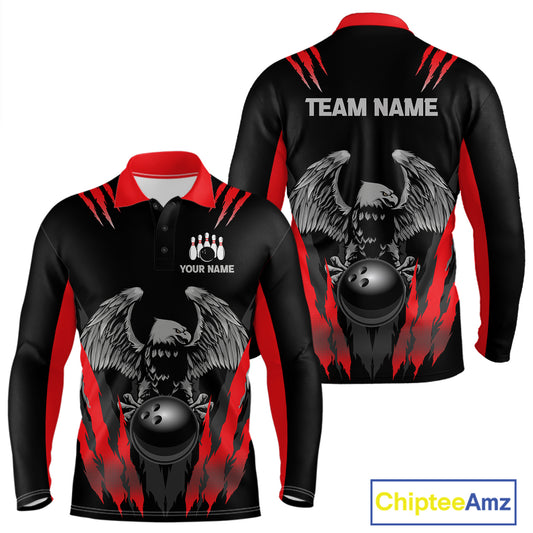 Black and Red Eagle Bowling Shirts For Men Custom Eagle Bowling Team Jerseys Bowling Uniform NQS11151