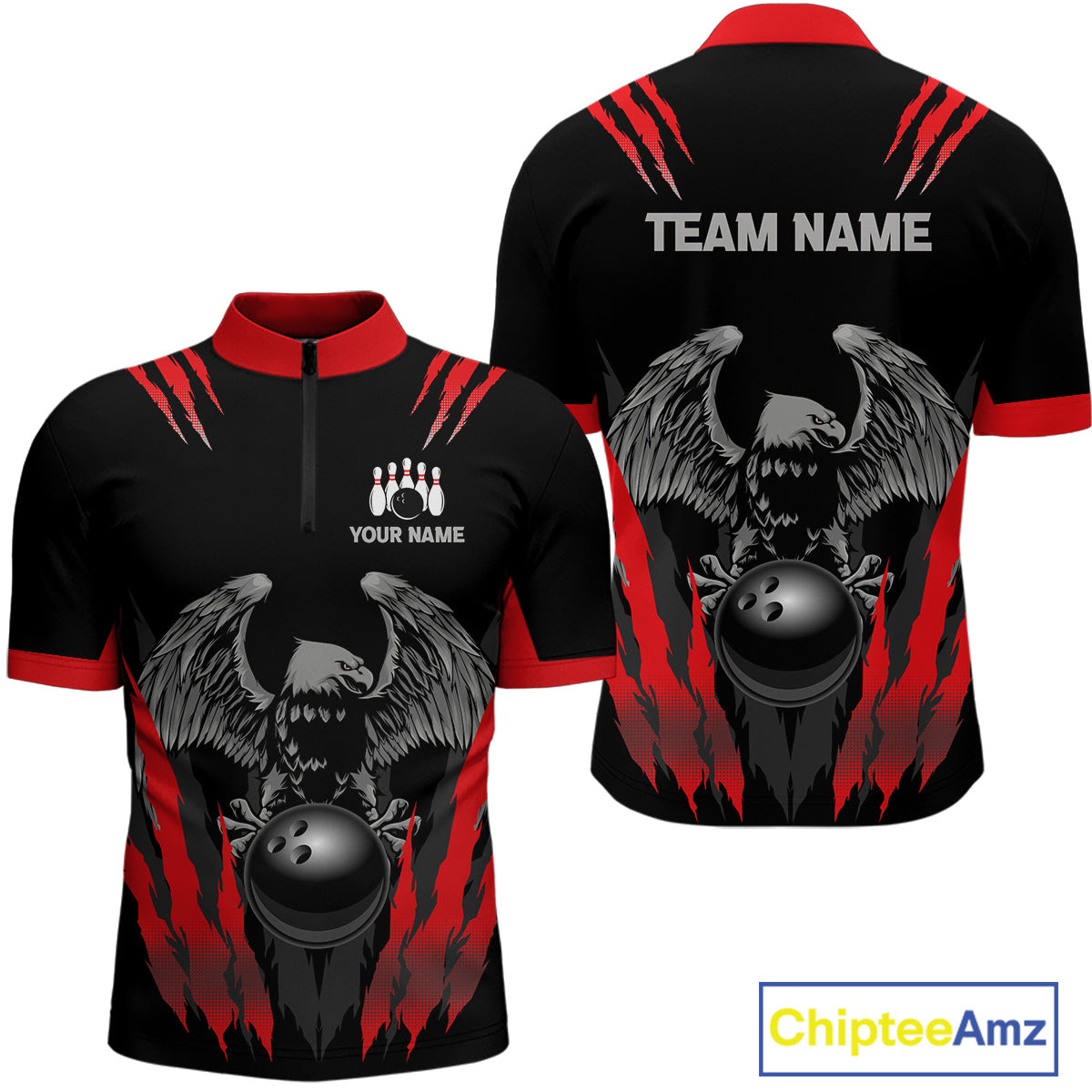 Black and Red Eagle Bowling Shirts For Men Custom Eagle Bowling Team Jerseys Bowling Uniform NQS11151