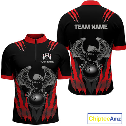 Black and Red Eagle Bowling Shirts For Men Custom Eagle Bowling Team Jerseys Bowling Uniform NQS11151