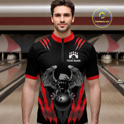 Black and Red Eagle Bowling Shirts For Men Custom Eagle Bowling Team Jerseys Bowling Uniform NQS11151