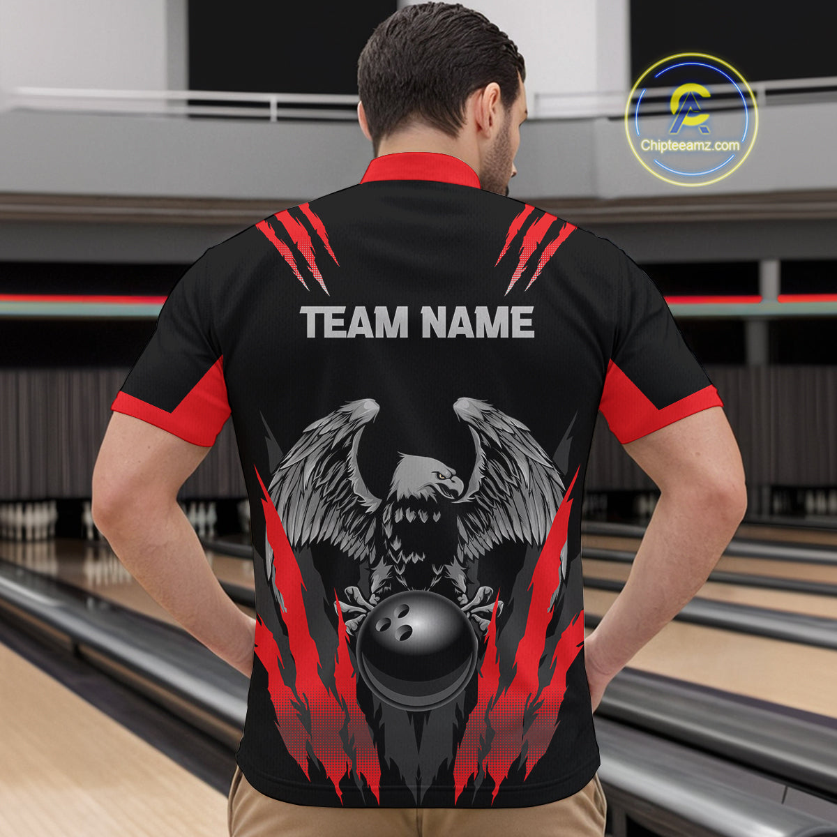 Black and Red Eagle Bowling Shirts For Men Custom Eagle Bowling Team Jerseys Bowling Uniform NQS11151