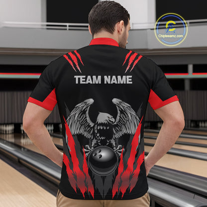 Black and Red Eagle Bowling Shirts For Men Custom Eagle Bowling Team Jerseys Bowling Uniform NQS11151