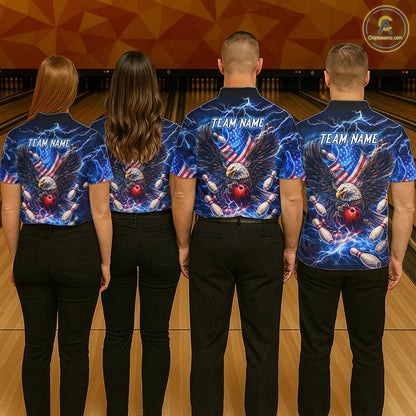 US Flag Eagle Bowling Shirts for Women Custom Blue Lightning Thunder Patriotic Team Bowling Jerseys NQS11581