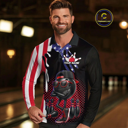 Personalized American flag bowling jersey funny bowling shirts, patriotic bowling outfits for men NQS11383